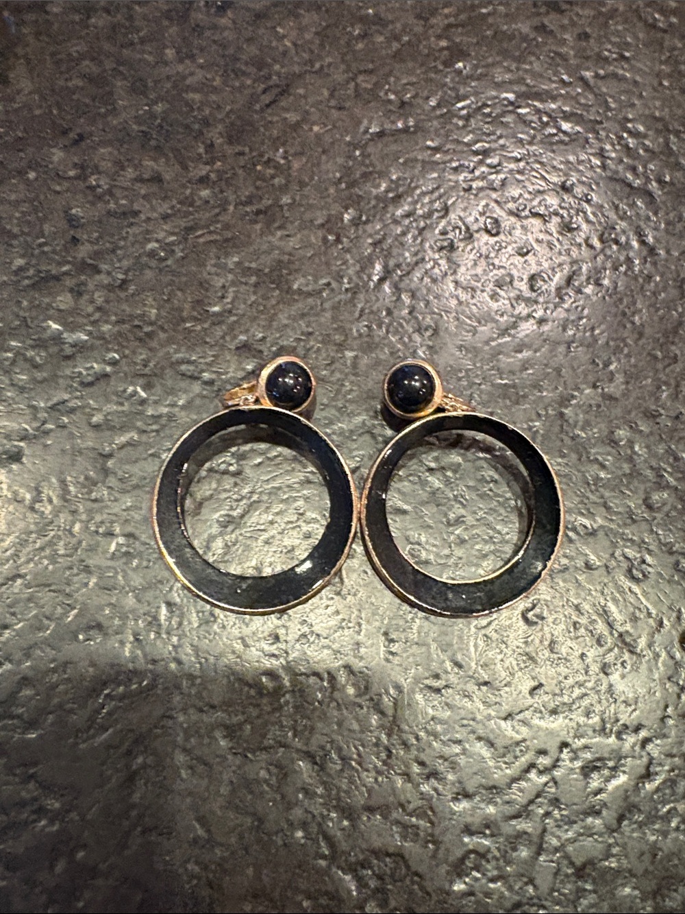 Trifari Gold-Tone Black Hoop Drop Earrings
